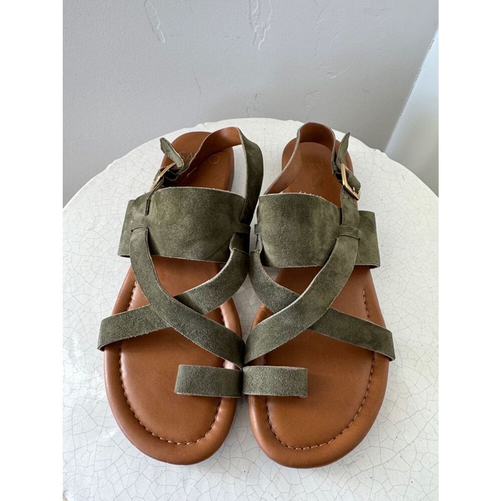 Franco Sarto Olive Green Suede Leather Cross-Strap Casual Women's Sandals Size 8 - Picture 2 of 10
